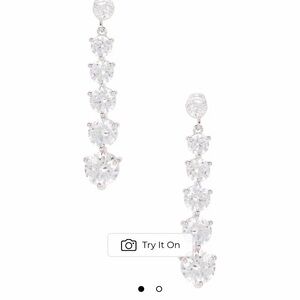 Graduated Tennis Earring in Silver Silver-Tone Clear Crystal Drop Earrings